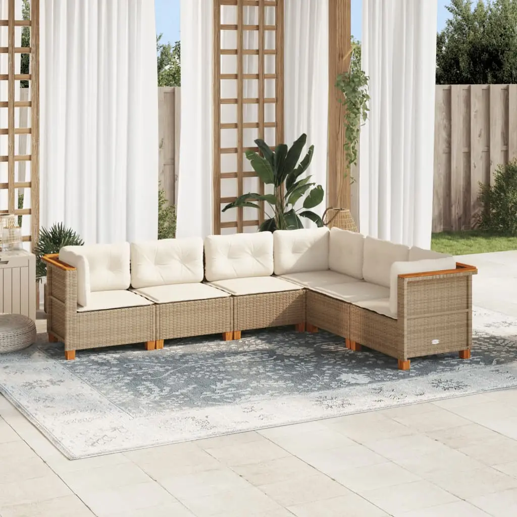 Ensemble de jardin 6 places modulable en poly rotin et pieds en bois beige – ComfortXL Outdoor Living