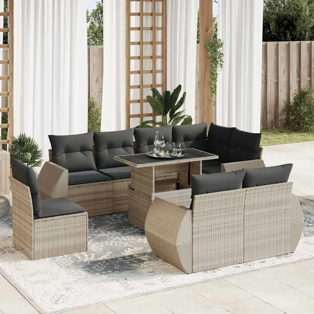 Ensemble canapé de jardin 9 pcs résine tressée avec coffre de rangement pour extérieur gris clair – ComfortXL Outdoor Living