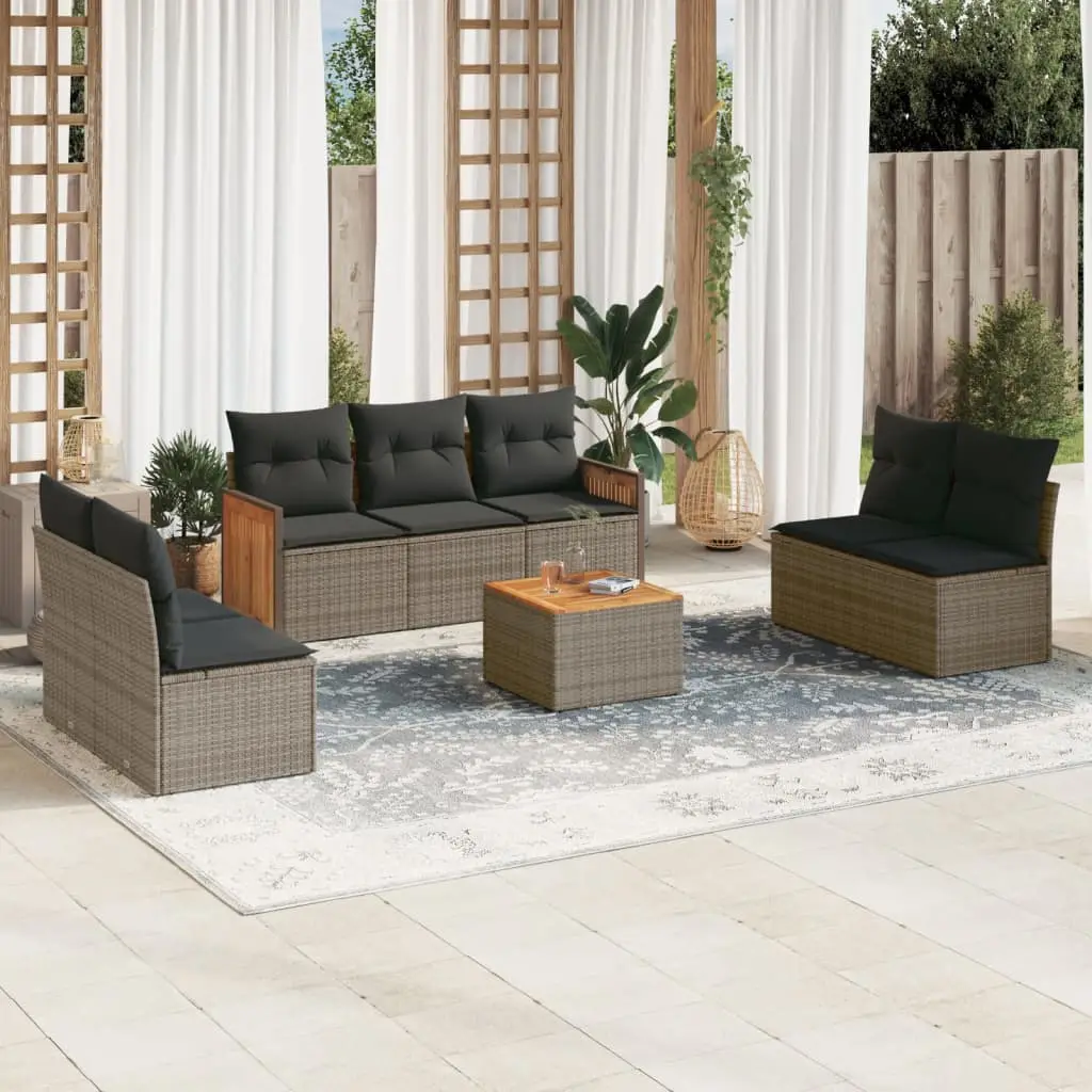 Ensemble de Jardin 8 Pièces Gris en Polyrotin, Canapés Configurables et Table Basse pour Balcon – ComfortXL Outdoor Living