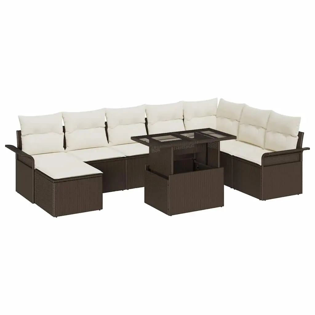 Ensemble de canapé de jardin avec coussin 9 pcs Marron et Crème vidaXL 3357071