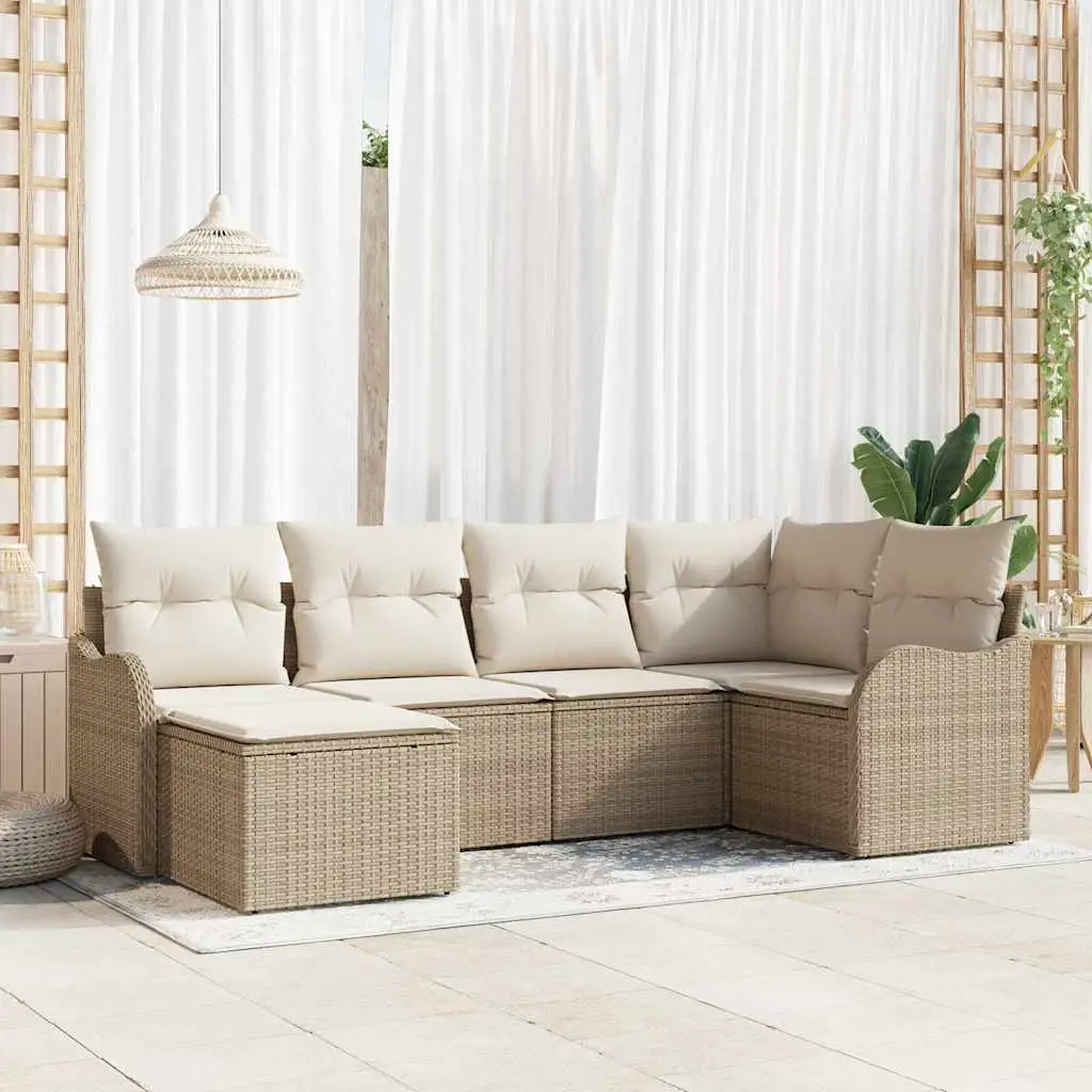 Ensemble de canapé extérieur 6 pcs Poly rotin modulable pour Balcon Beige et Blanc – ComfortXL Outdoor Living
