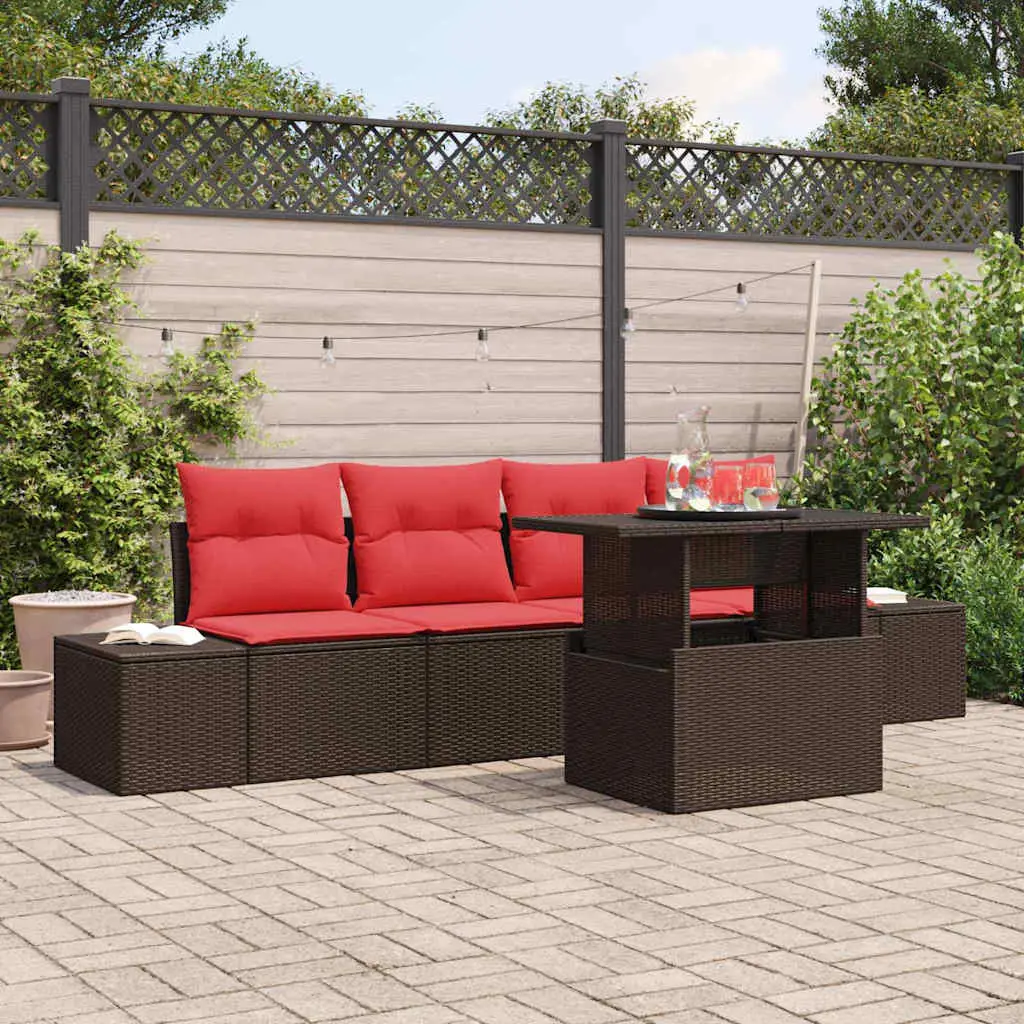 Ensemble de Canapés 5 pcs Marron et rouge polyrotin vidaXL 3349090