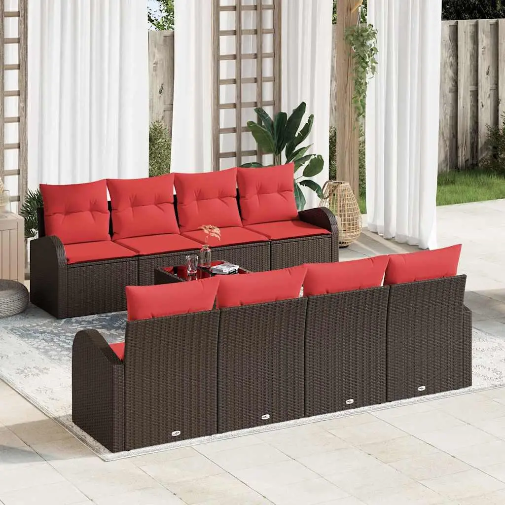 Ensemble de Canapés avec coussin 9 pcs Beige et Rouge polyrotin vidaXL 3354643