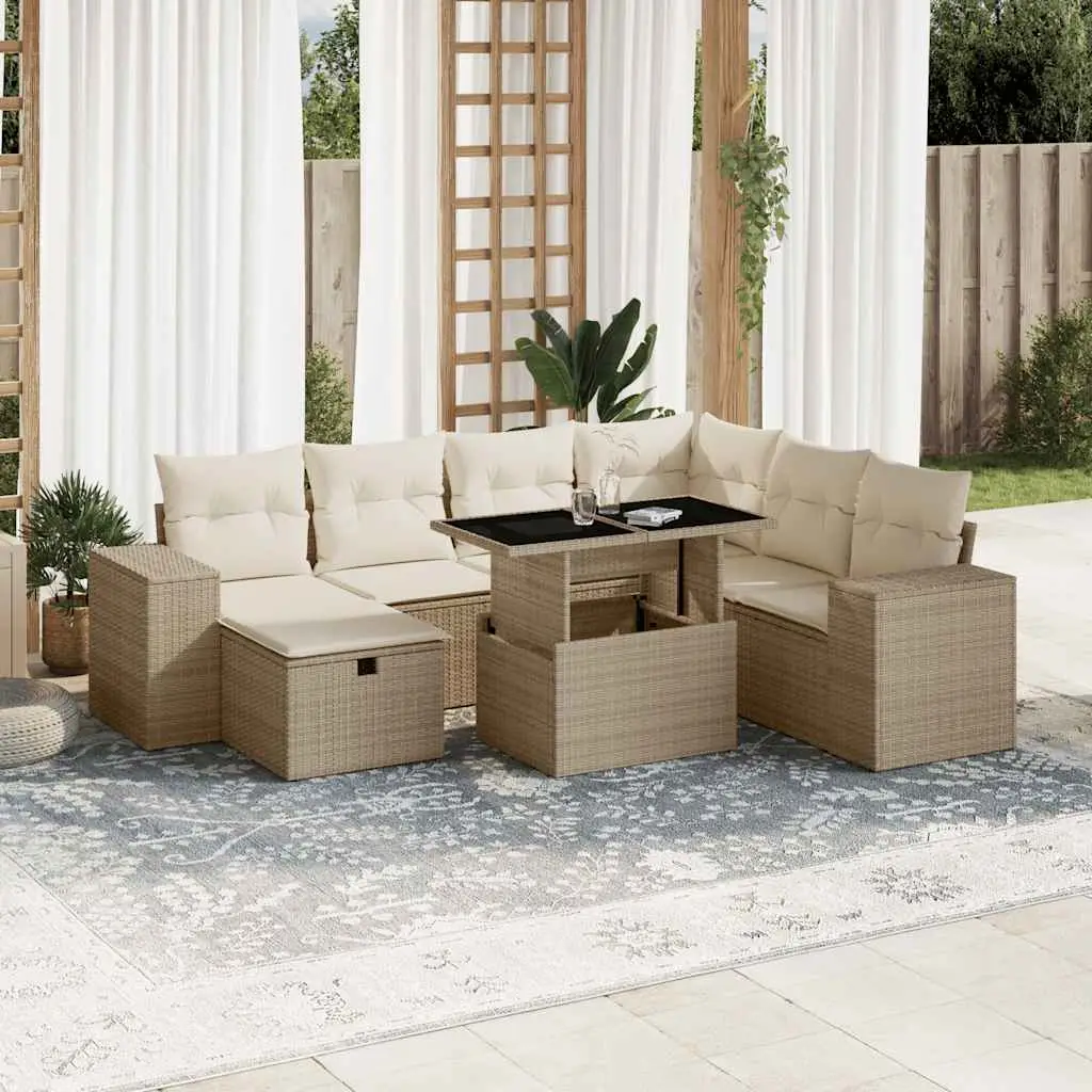 Ensemble de Jardin 8 Personnes Résine Tressée Beige Table Verre Convertible – ComfortXL Outdoor Living
