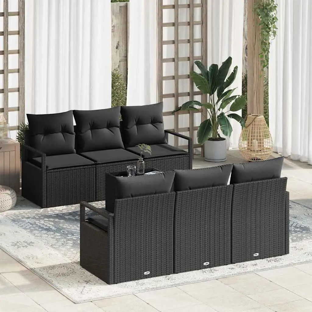 Ensemble de Canapés avec coussin 7 pcs Noir polyrotin vidaXL 3346273