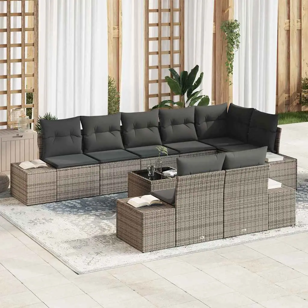 Ensemble de jardin 9 pièces 8 places en polyrotin modulable avec coussins Gris – ComfortXL Outdoor Living