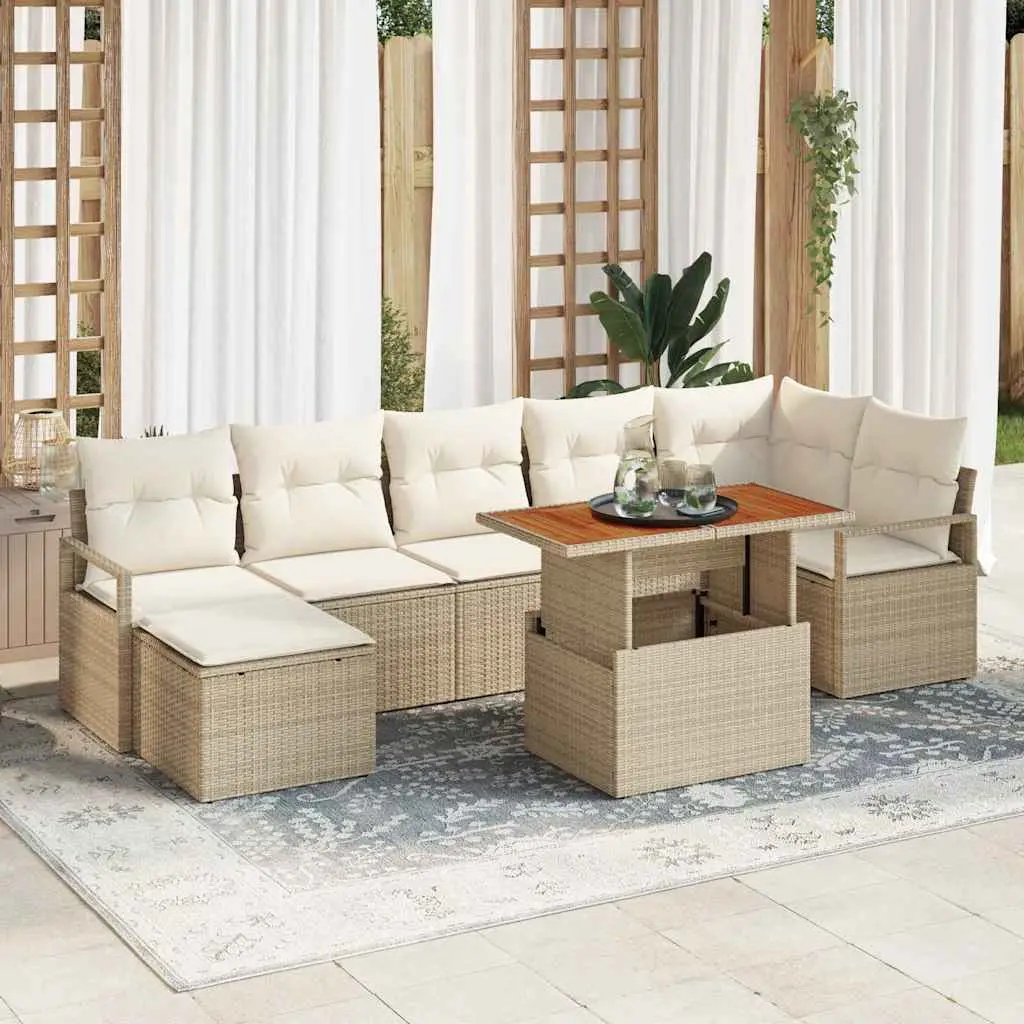 Ensemble d’Extérieur 8 pcs Résine Tressée avec Coffres et Repose-pieds Beige – ComfortXL Outdoor Living