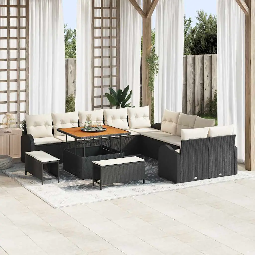 Ensemble Canapés 13 Pcs Résine Tressée & Acier Modulable avec Coffres Rangement Noir et Crème – ComfortXL Outdoor Living