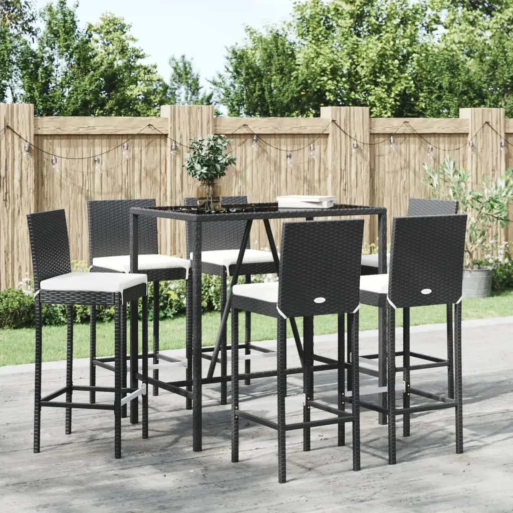 Ensemble de bar de jardin 7 pcs avec coussins noir poly rotin vidaXL 3187645