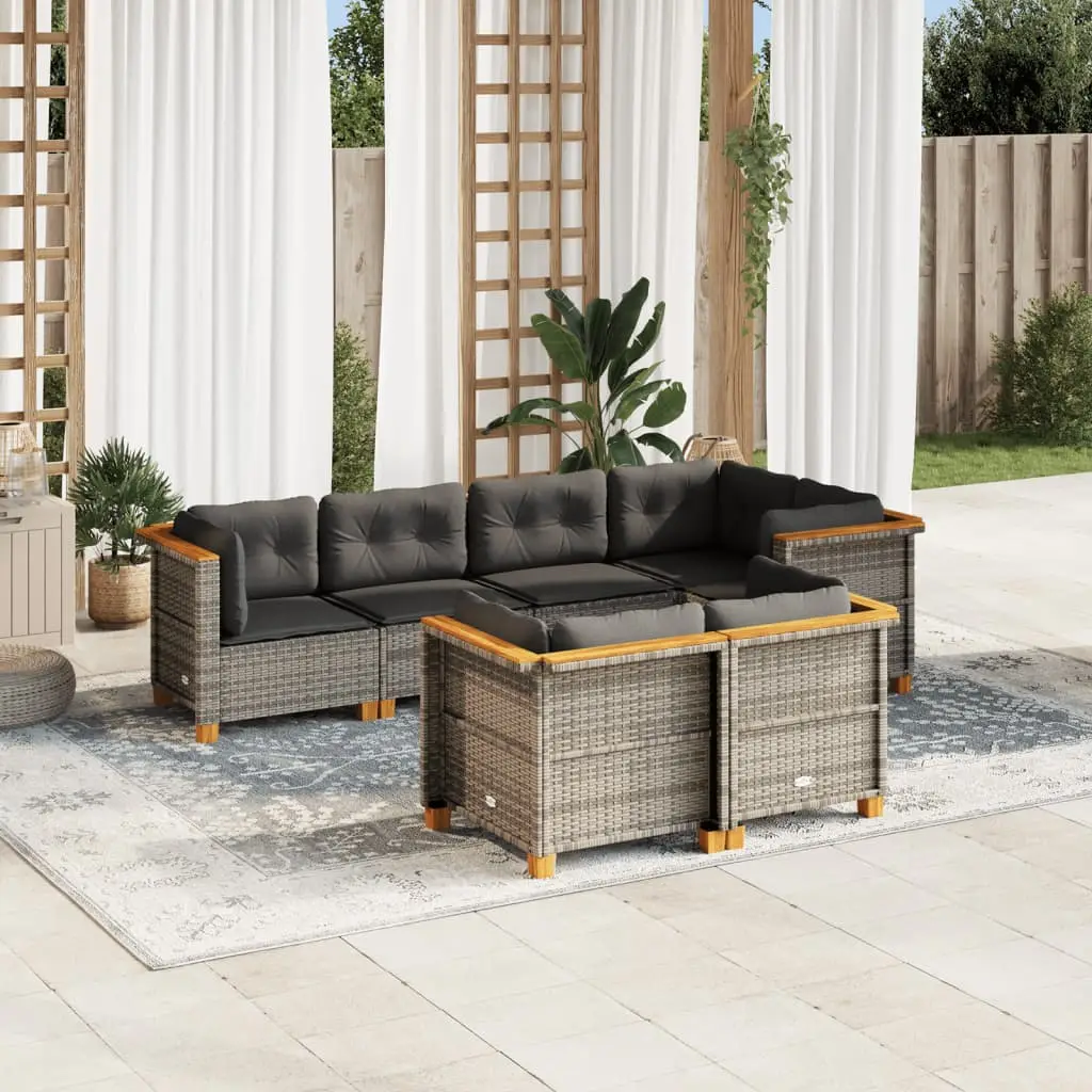 Ensemble de jardin 7 places en résine tressée et bois d’acacia gris – ComfortXL Outdoor Living