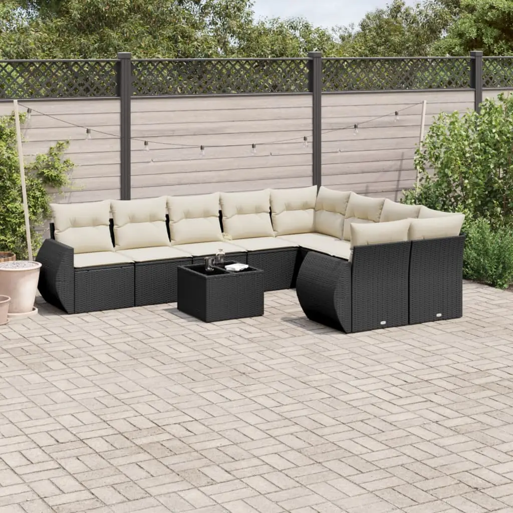 Ensemble Canapé Extérieur 10 Pièces Résine Noire avec Table Coussins Crème pour 9 Personnes – ComfortXL Outdoor Living