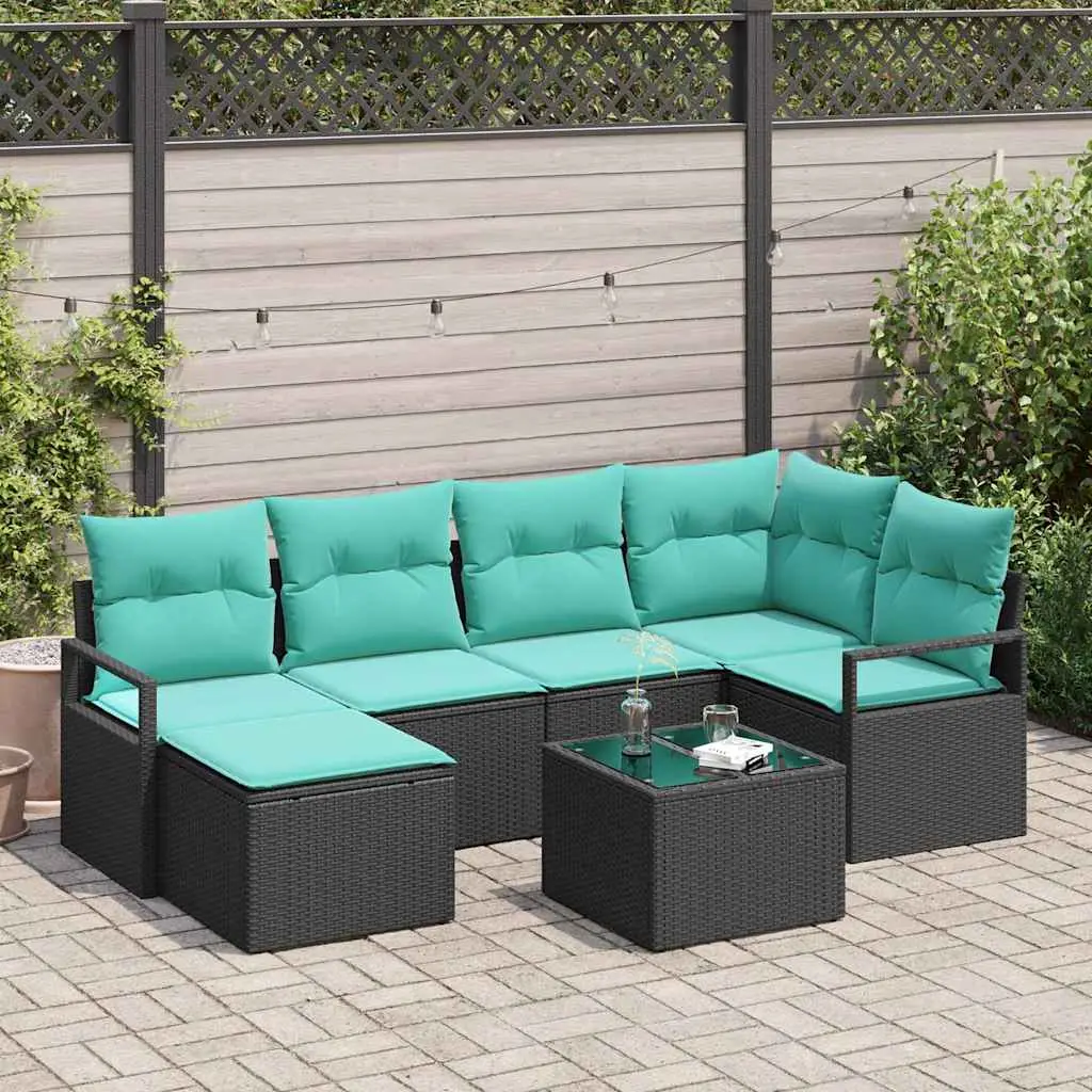 Ensemble de Canapés avec coussin 7 pcs Noir polyrotin vidaXL 3346466