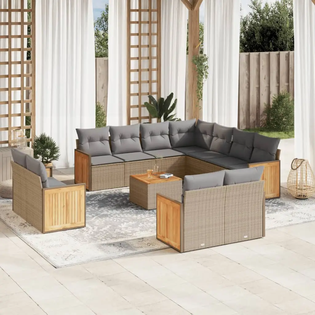 Ensemble canapés de jardin 12 pcs résine tressée modulable avec rangement et coussins Beige – ComfortXL Outdoor Living
