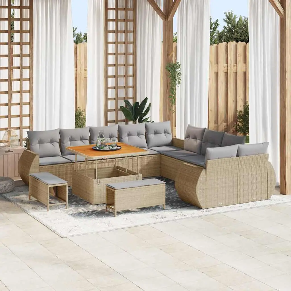 Ensemble Complet Mobilier de Jardin 12 Places, Canapés Modulables et Table Basse Beige – ComfortXL Outdoor Living