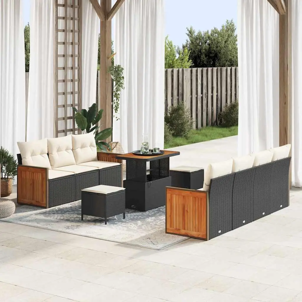 Ensemble Canapé Extérieur 10 Pcs Noir et Crème Résine Tressée avec Rangements et Table Haute Ajustable – ComfortXL Outdoor Living