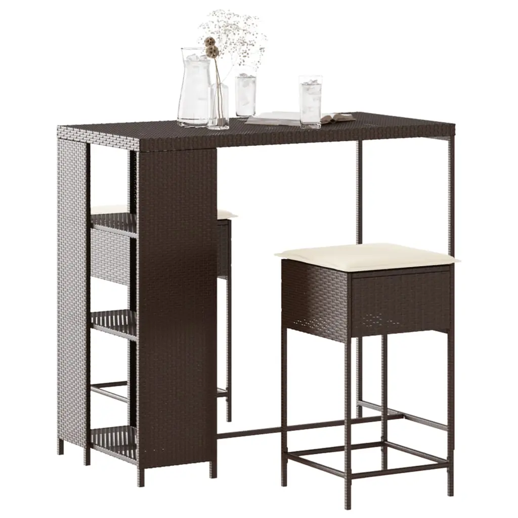 Ensemble de bar de jardin 3 pcs et coussins brun résine tressée vidaXL 3261490