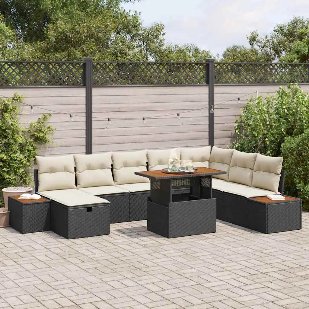 Ensemble de canapé de jardin avec coussin 9 pcs Noir polyrotin vidaXL 3360087