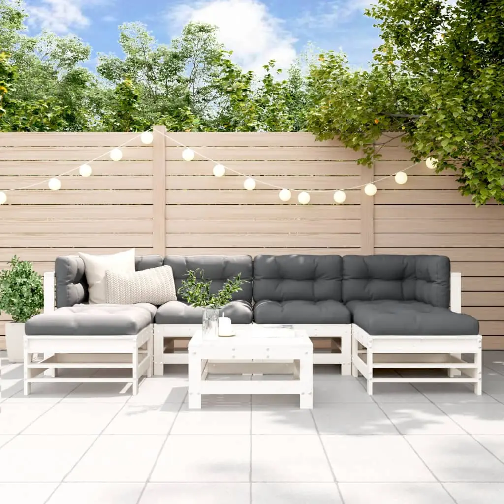 Ensemble de Jardin 7 Pièces en Bois de Pin Blanc, Canapés Modulaires et Coussins Anthracite – ComfortXL Outdoor Living