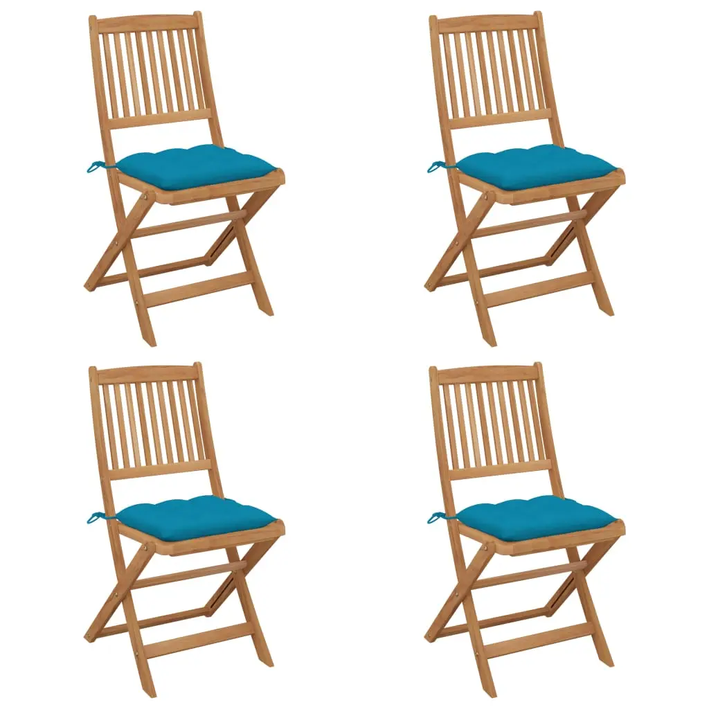 Ensemble de 4 Chaises Pliables de Terrasse Bois d’Acacia Huilé et Coussins Moelleux 7cm Bleu Clair – ComfortXL Outdoor Living