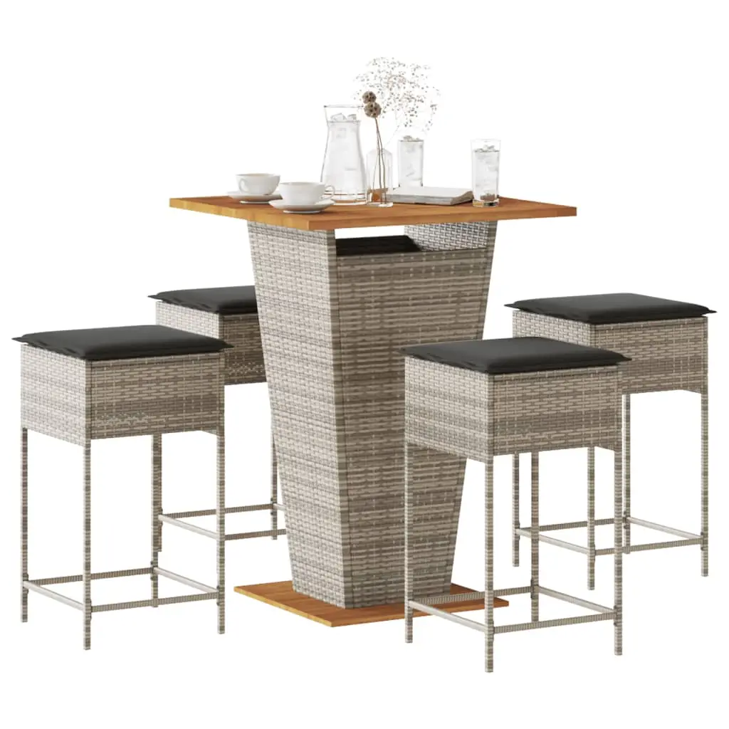 Ensemble de bar de jardin 5 pcs avec coussins gris poly rotin vidaXL 3261483