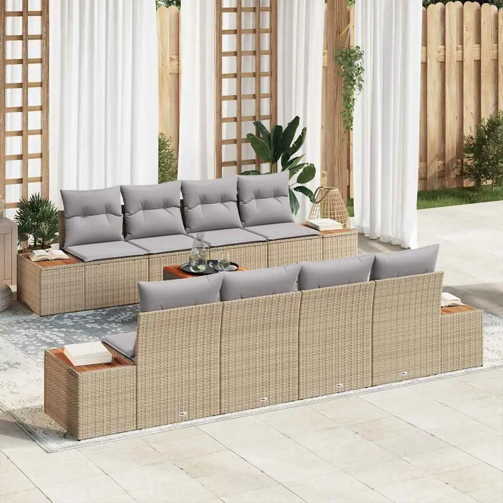 Ensemble de jardin 8 places en résine tressée avec table en bois et coussins Beige – ComfortXL Outdoor Living