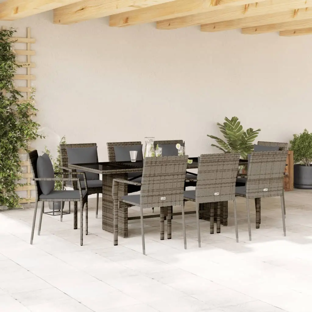 Ensemble de Jardin Repas 8 Places Résine Tressée Grise Table Rectangulaire Verre et Chaises – ComfortXL Outdoor Living