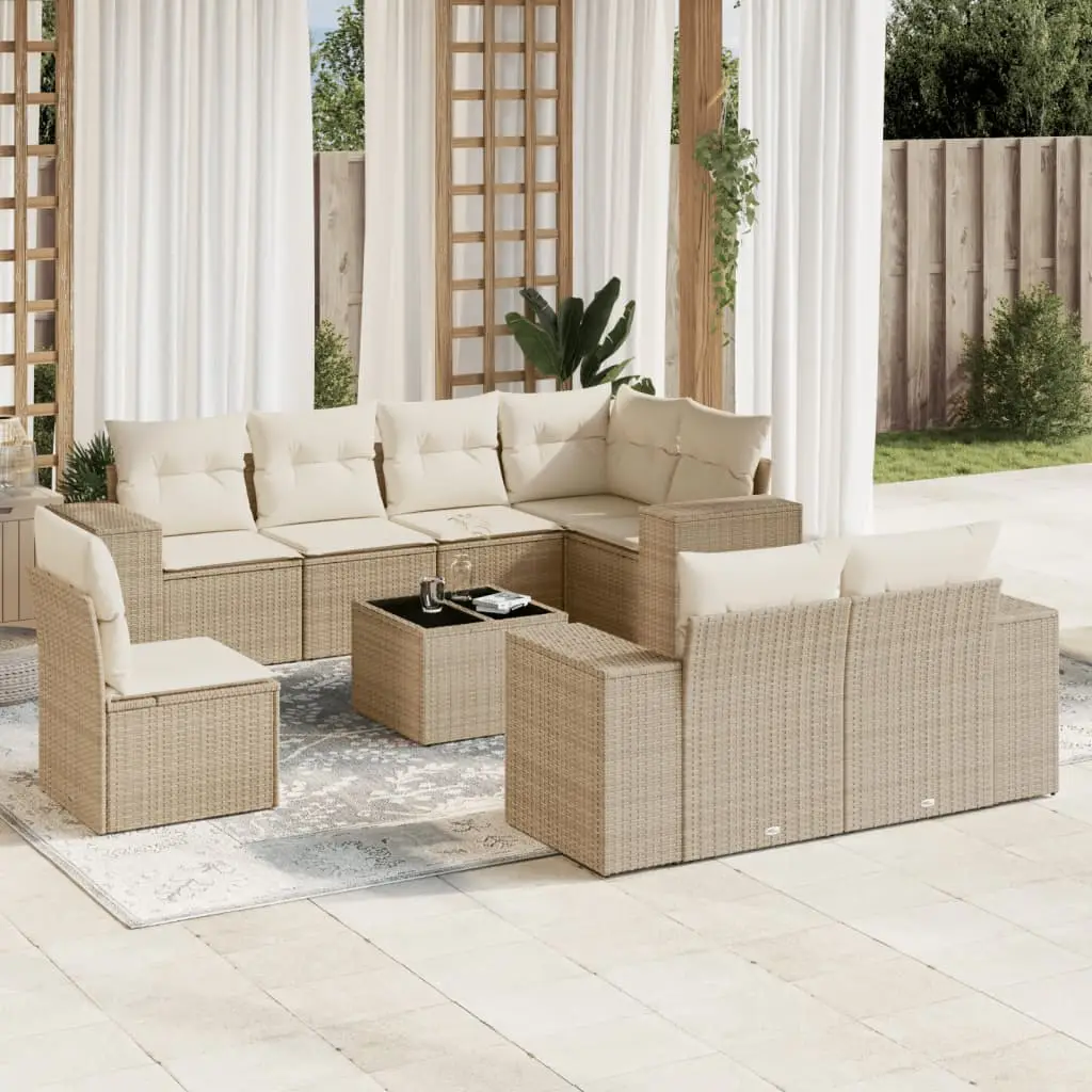 Ensemble canapé de jardin 9 pcs Résine tressée Modulable avec pieds réglables Beige – ComfortXL Outdoor Living