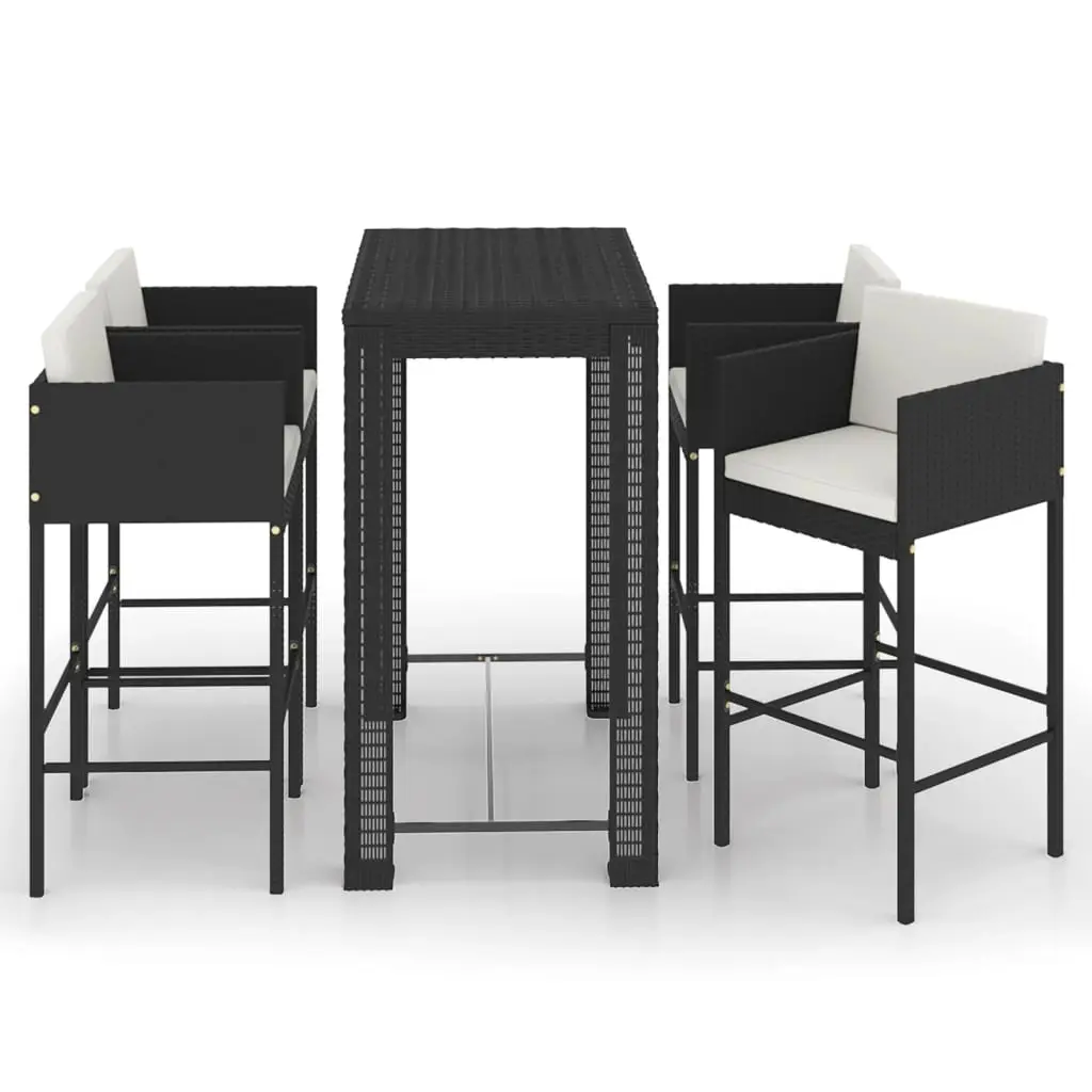 Ensemble de 5 pcs bar de jardin – Mobilier d’extérieur – Mobilier de jardin et coussins Résine tressée Noir-JU2068
