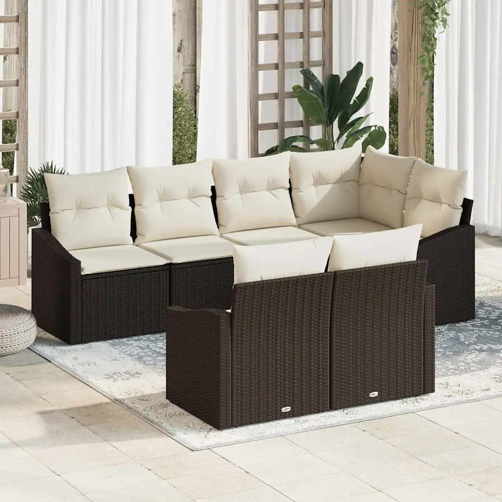 Ensemble de Canapés avec coussin 7 pcs Marron polyrotin vidaXL 3346758