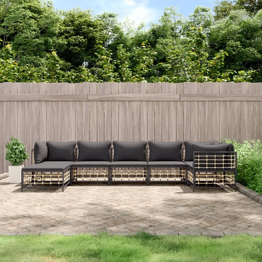 Ensemble Canapé Modulable 7 Places Résine Tressée avec Pouf pour Extérieur Anthracite Coussins Gris – ComfortXL Outdoor Living