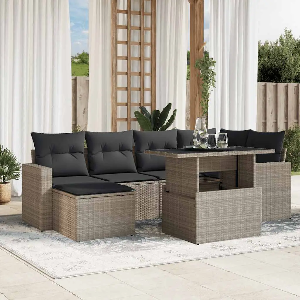 Ensemble de jardin 7 places résine tressée table relevable et pouf gris clair – ComfortXL Outdoor Living