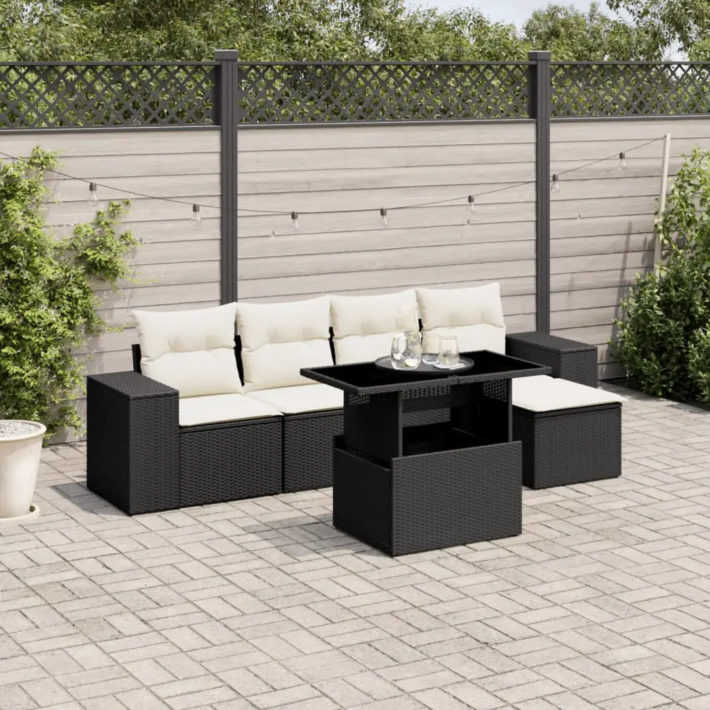 Ensemble de jardin 6 pièces résine tressée modulable avec repose-pied noir – ComfortXL Outdoor Living