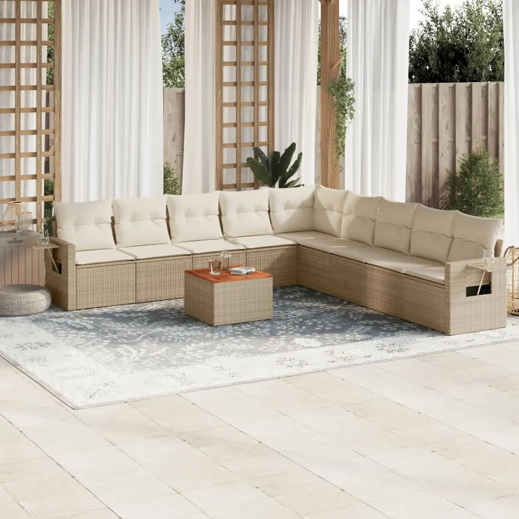 Ensemble de Jardin d’Angle 9 Places Résine Tressée Table Basse et Coussins Blanc Crème Beige – ComfortXL Outdoor Living