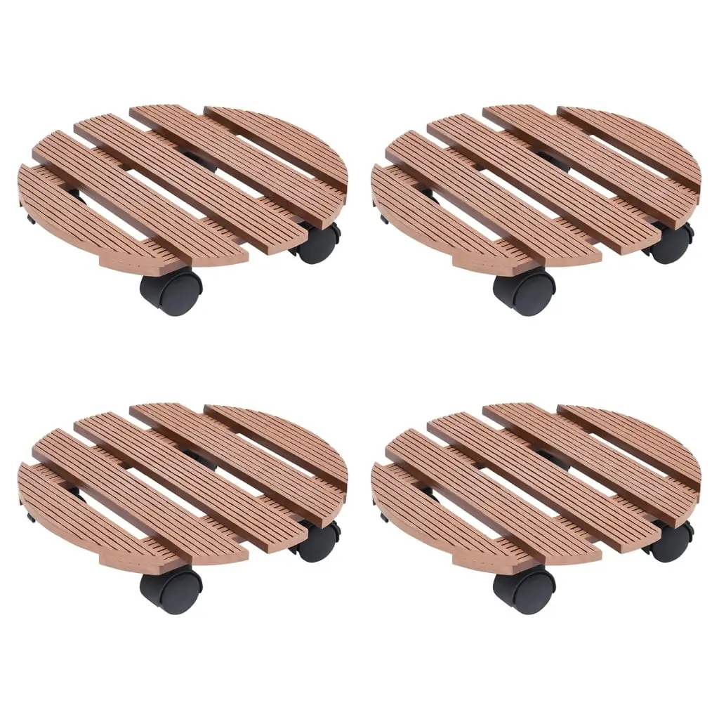 Ensemble de 4 Supports Roulants WPC Marron Aspect Bois pour Pots de Fleurs Lourds Extérieur Jardin 30 cm – ComfortXL Outdoor Living