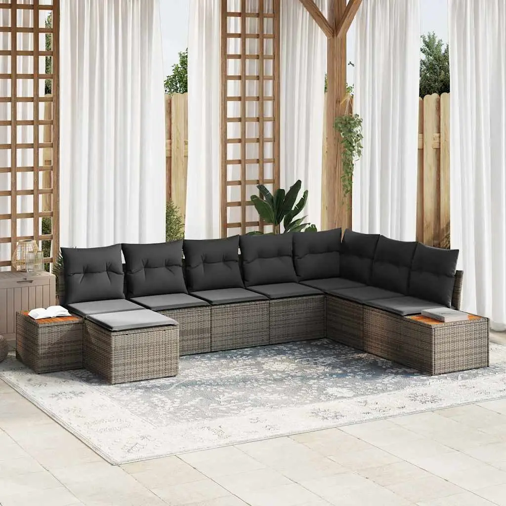 Ensemble de canapé de jardin avec coussin 9 pcs Gris Polyrotin vidaXL 3356814