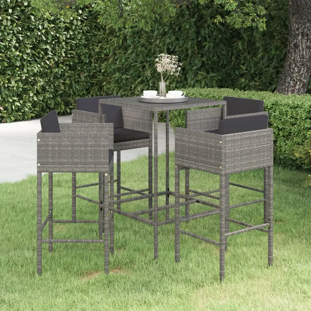 Ensemble de bar de jardin 5 pcs et coussins Résine tressée Gris vidaXL 3094791