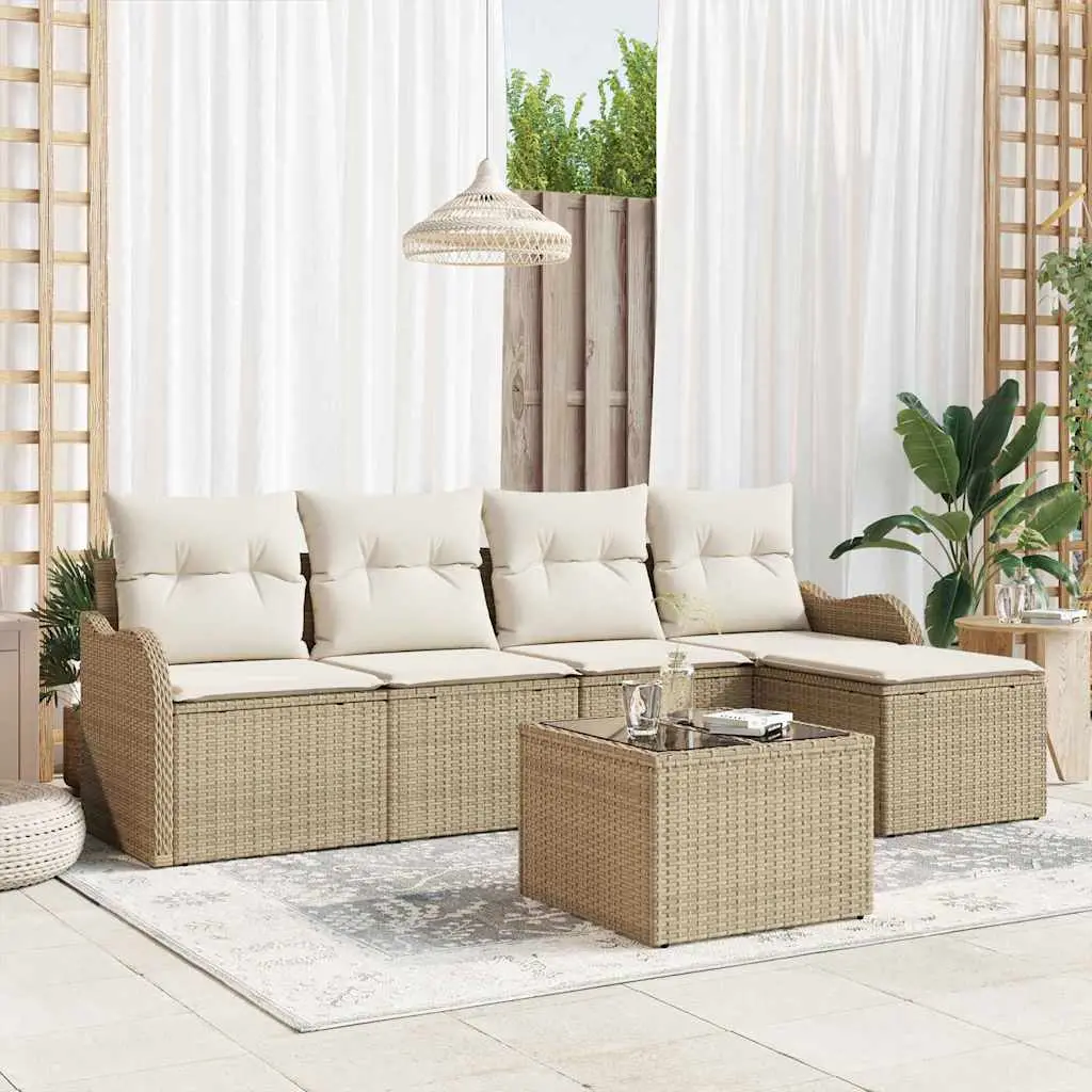 Ensemble de canapés 6 pcs en résine tressée avec rangements discrets Beige – ComfortXL Outdoor Living