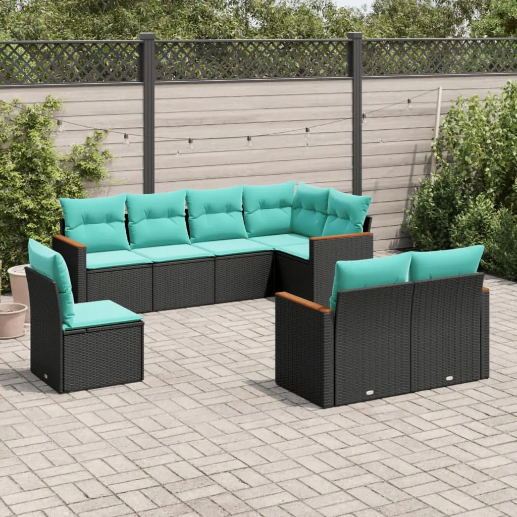 Ensemble canapé sectionnel 8 places avec rangement pratique pour jardin Noir coussins Bleus – ComfortXL Outdoor Living