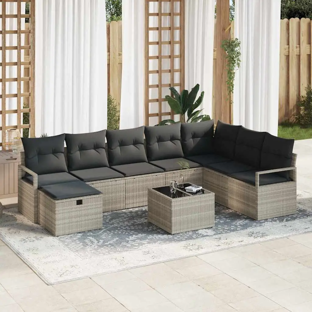 Ensemble de Canapés avec coussin 9 pcs Gris clair polyrotin vidaXL 3359241