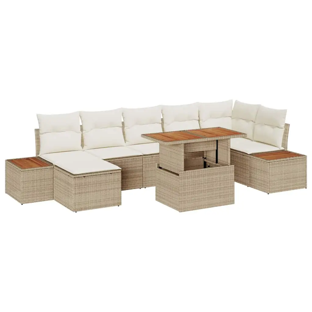 Ensemble de jardin 8 pcs pour 6 personnes modulable et rangement polyrotin Beige – ComfortXL Outdoor Living