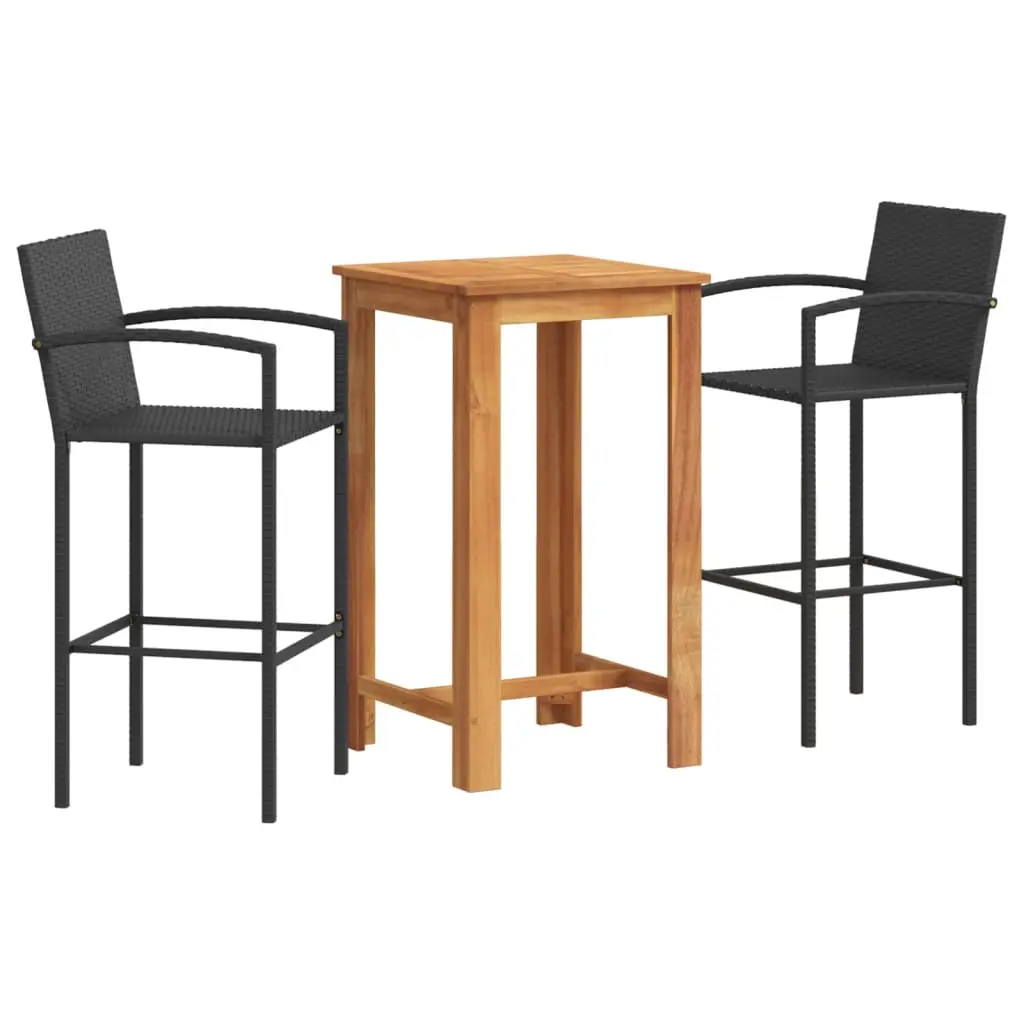Ensemble de 3 pcs bar de jardin – Mobilier d’extérieur – Mobilier de jardin noir bois massif acacia rotin-JU2181