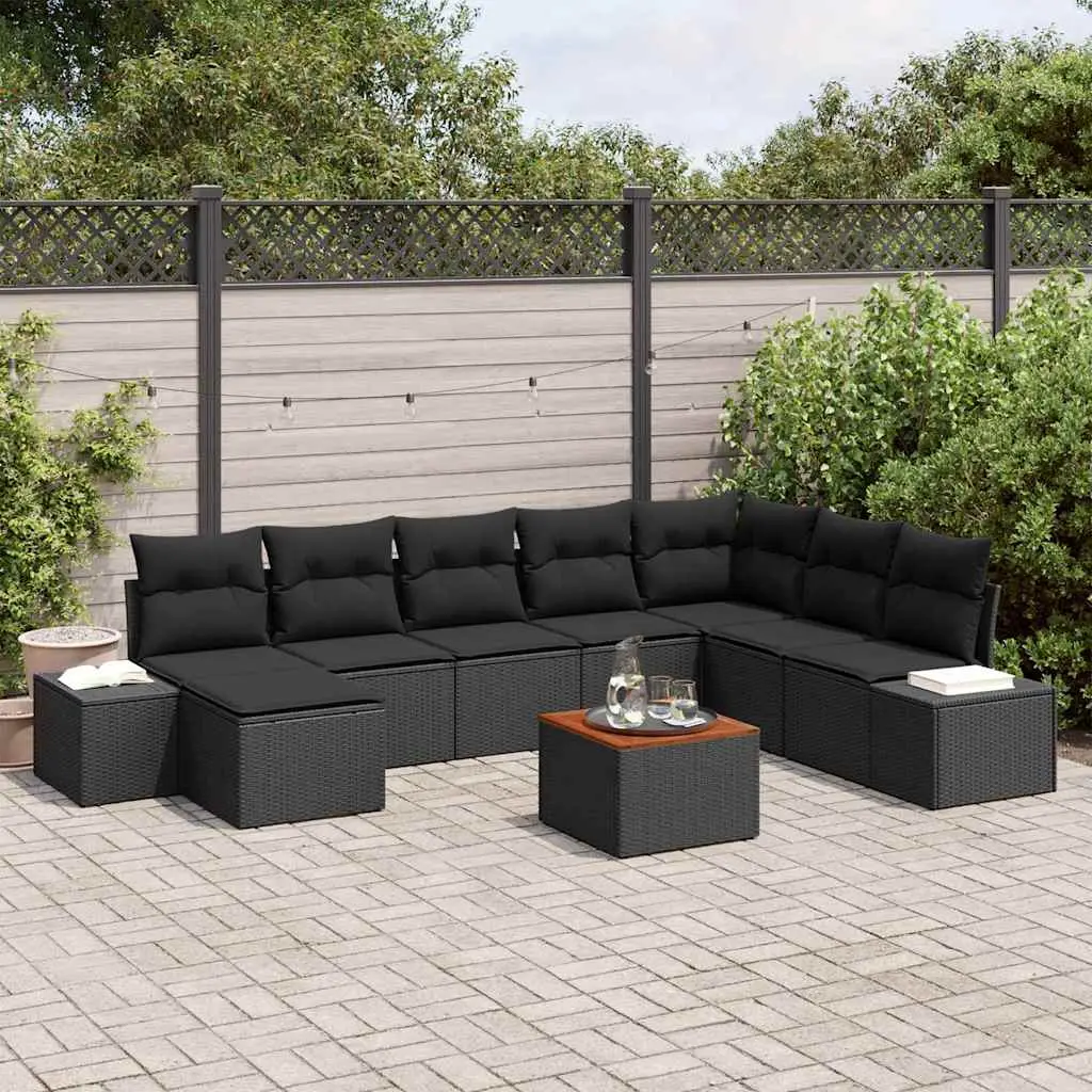 Ensemble de canapé de jardin avec coussin 9 pcs Noir polyrotin vidaXL 3347996
