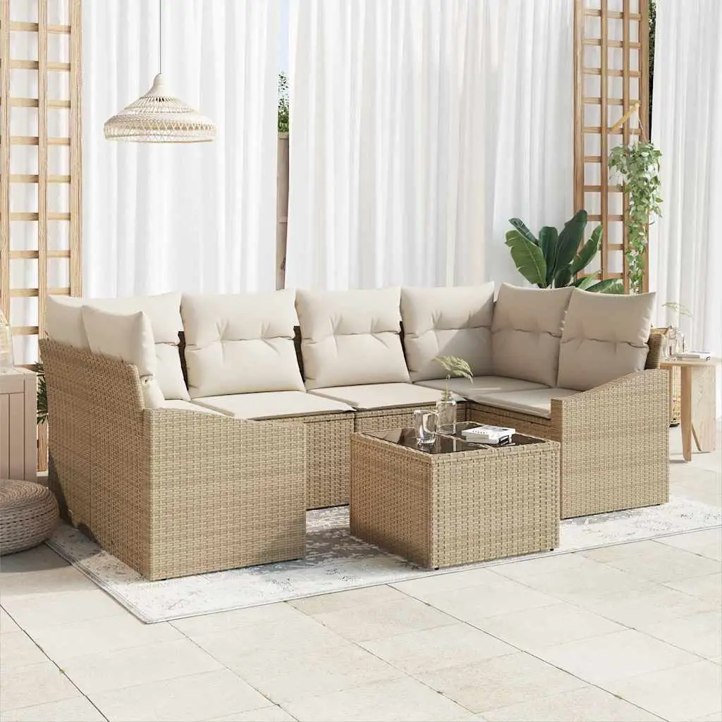 Ensemble de Canapés avec coussin 7 pcs Beige et crème polyrotin vidaXL 3346621