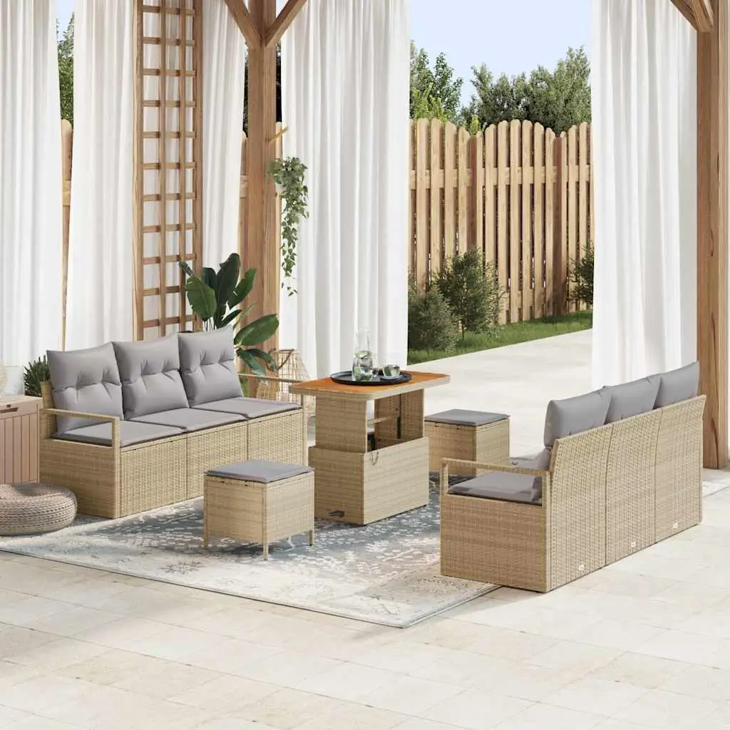 Ensemble de jardin 9 places avec rangement et coussins lavables Beige – ComfortXL Outdoor Living
