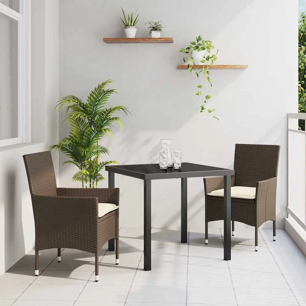 Ensemble de repas pour jardin 3 pcs en poly rotin pour 2 personnes Marron – ComfortXL Outdoor Living