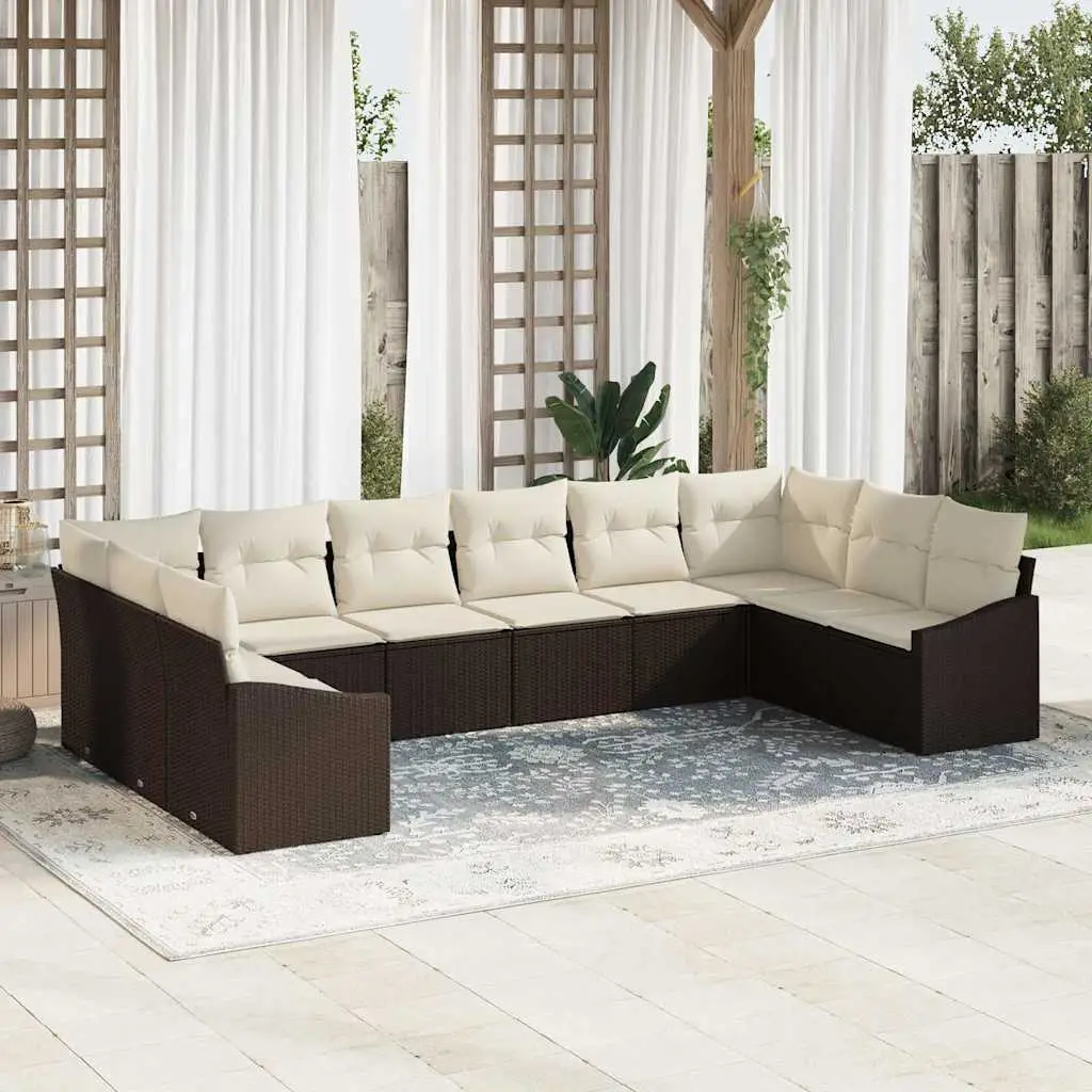 Ensemble de Canapés avec coussin 10 pcs Marron polyrotin vidaXL 3346898