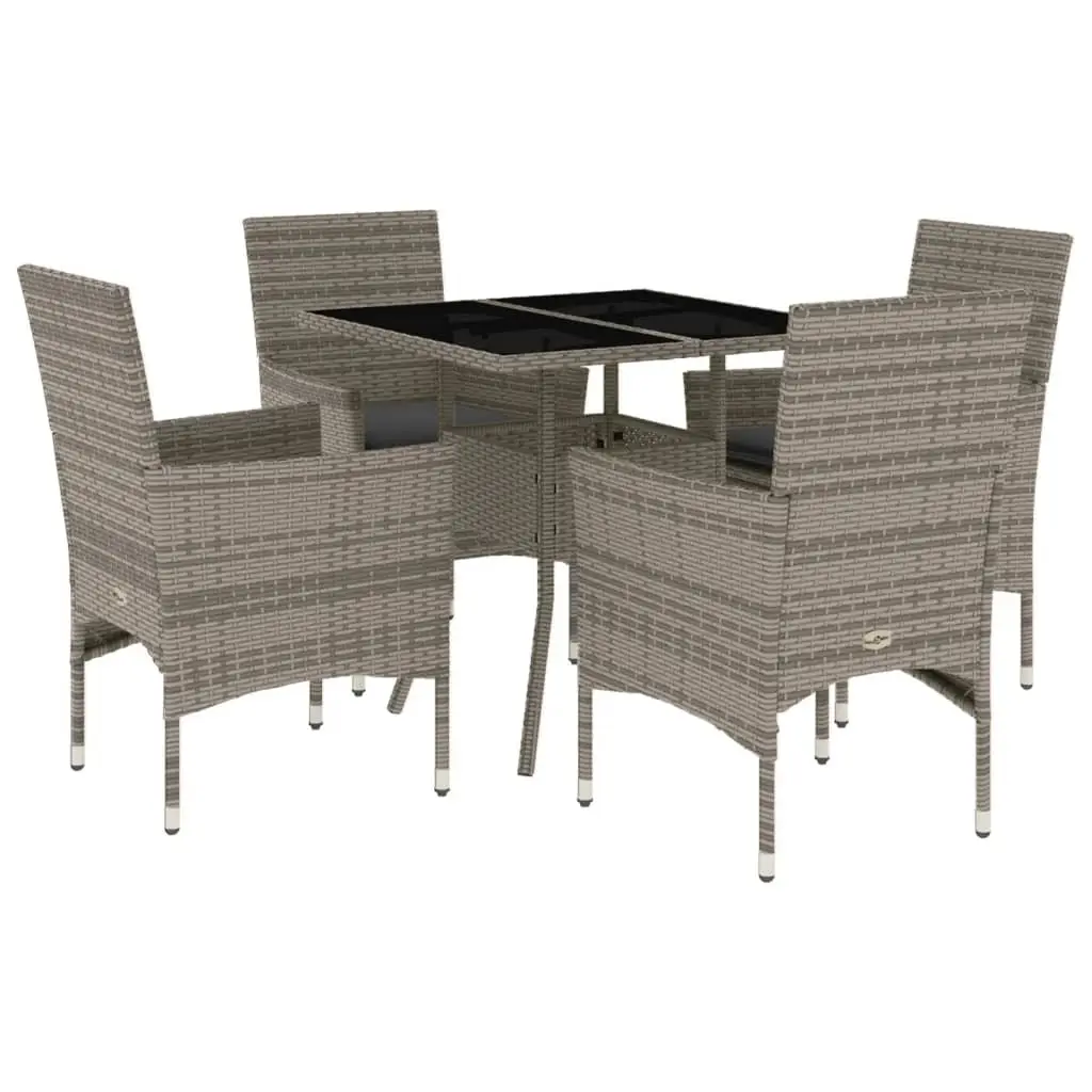 Ensemble de 5 pcs table de jardin et chaises avec coussins – mobilier de jardin gris rotin verre-JU2912
