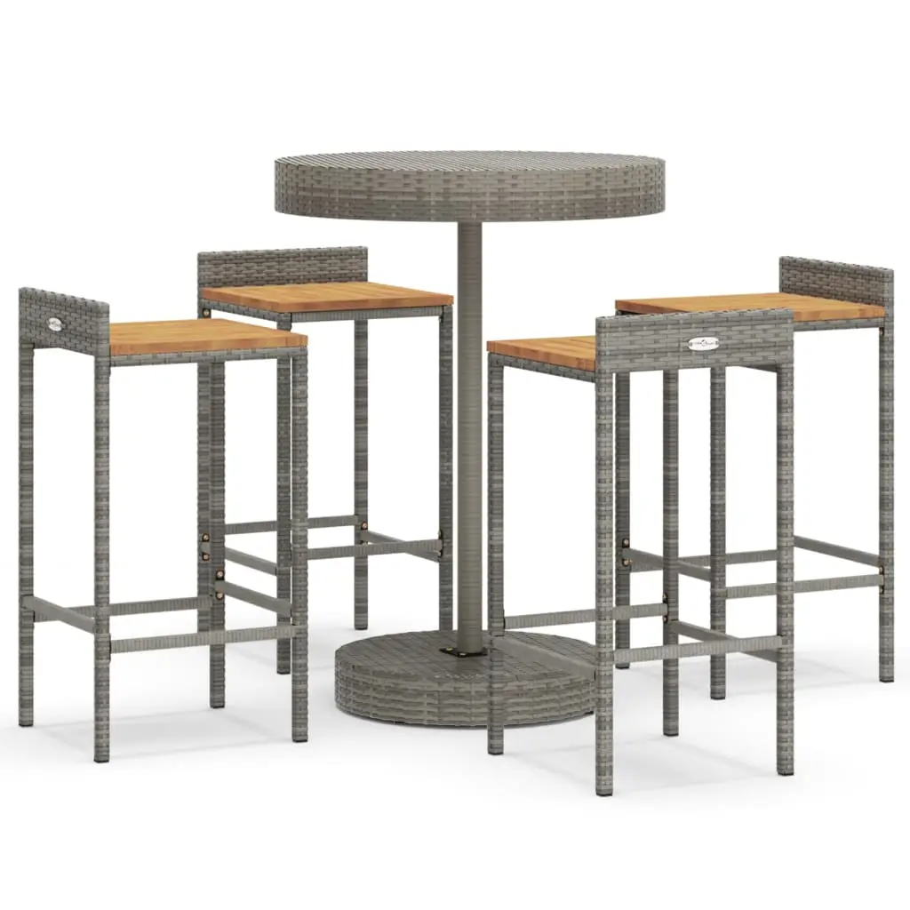 Ensemble de 5 pcs bar de jardin – Mobilier d’extérieur gris poly rotin/bois massif acacia-JU2109