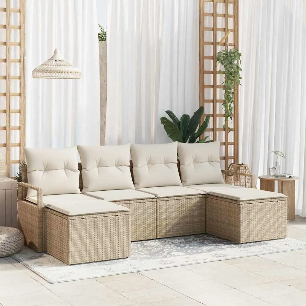 Ensemble de Canapés avec coussin 6 pcs Beige et crème polyrotin vidaXL 3355160