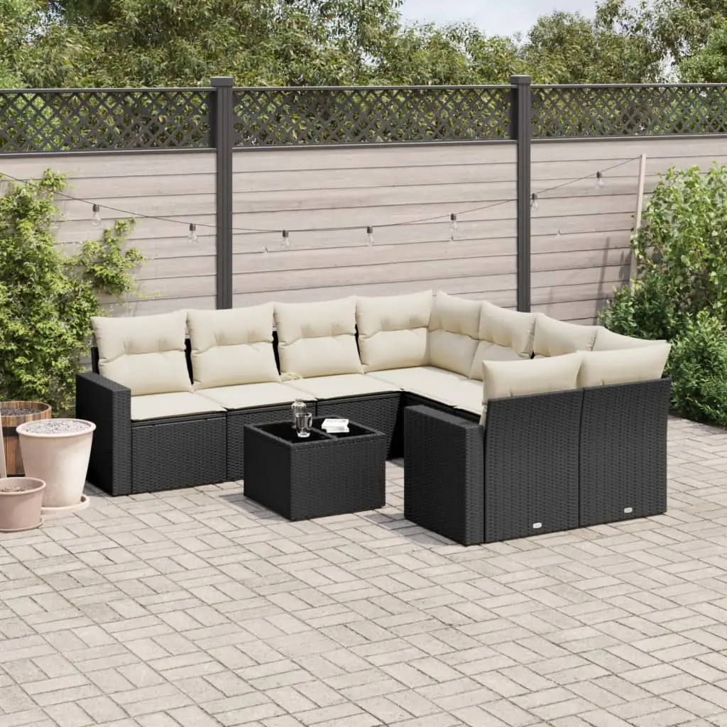 Ensemble canapés de jardin 9p en poly rotin modulable table basse pour extérieur Noir et Blanc Crème – ComfortXL Outdoor Living
